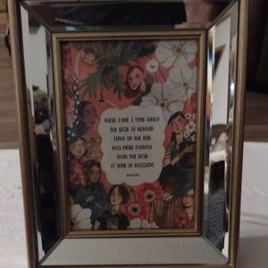 Gold Mirrored Photo Frame with Floral Art Print